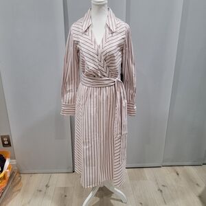 White House Black Market Pink Striped Wrap Midi Dress